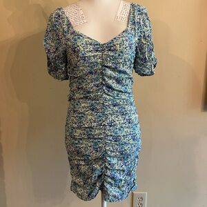 Floral Blue Ruched Dress